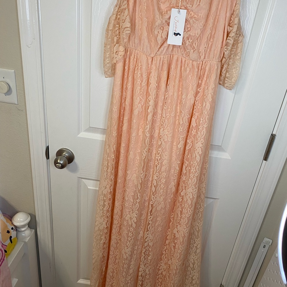 Elegant Peach Lace maternity Dress